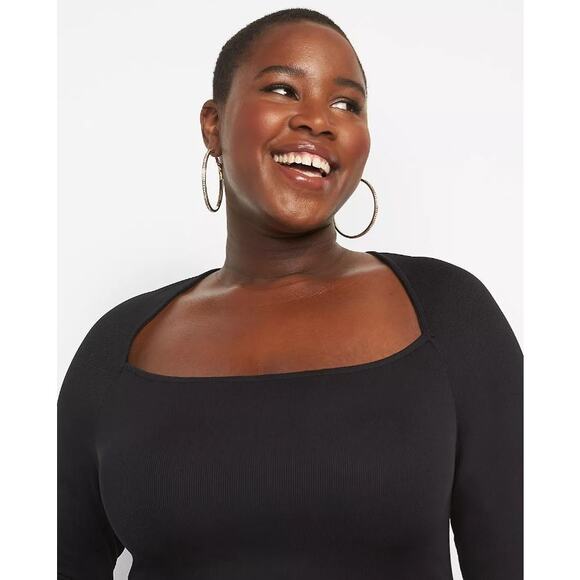 Sexy Square Neck Lane Bryant 28W 3X Black Midi DRESS Stretch Ponte Knit LBD NEW - Picture 2 of 10